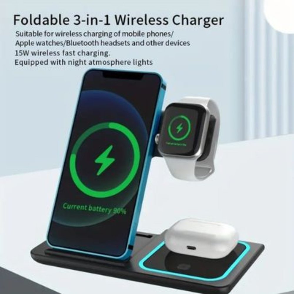 3 In 1 Fast Charging Station, Folding Wireless Charger Stand For IPhone